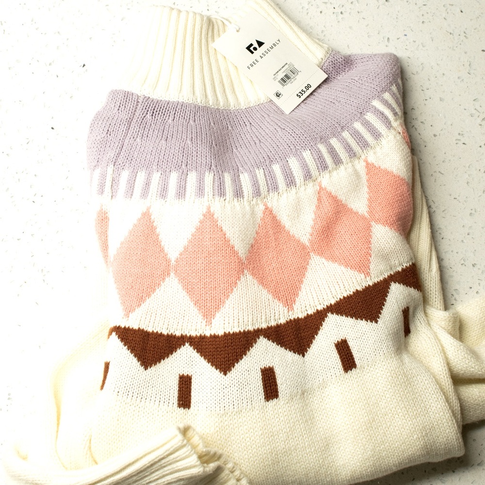 Free Assembly White Mid-weight Knitted Sweater Mock Turtleneck XL
